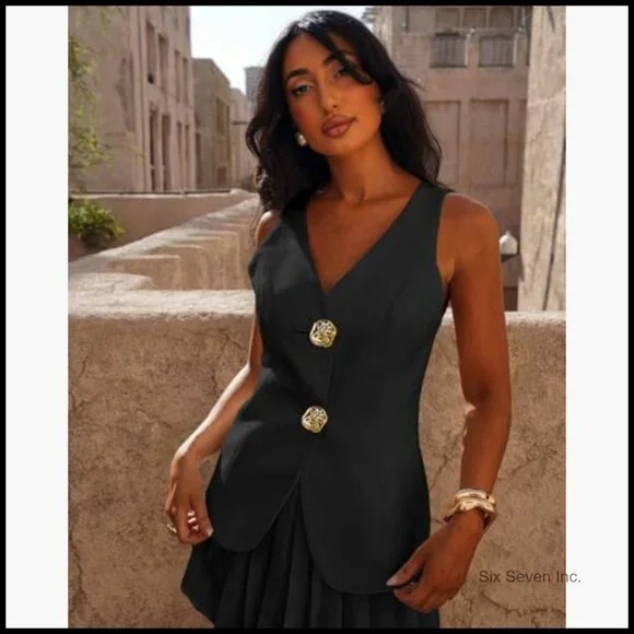 V-Neck Sleeveless Waistcoat Blazer Vest Wrinkle Resistant Business Casual